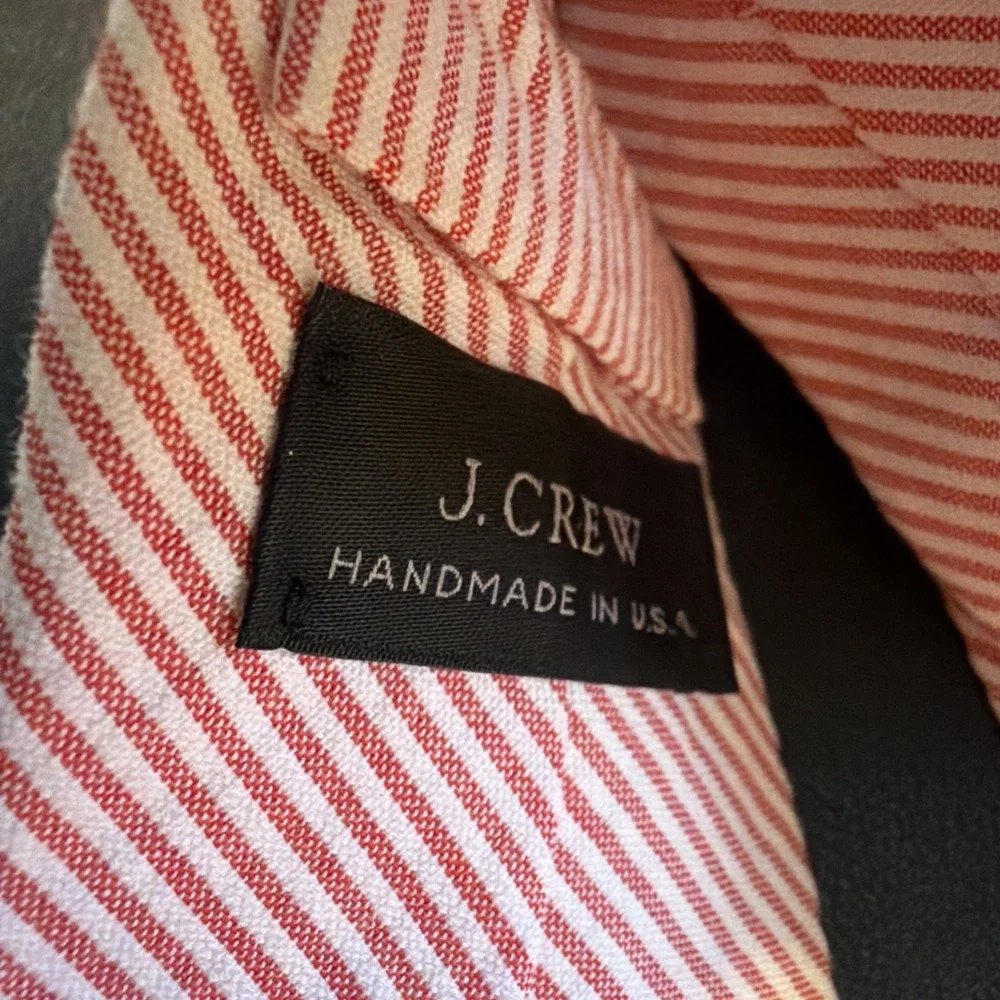 J. Crew Men's Red And White Striped Cotton Necktie Handmade In USA!